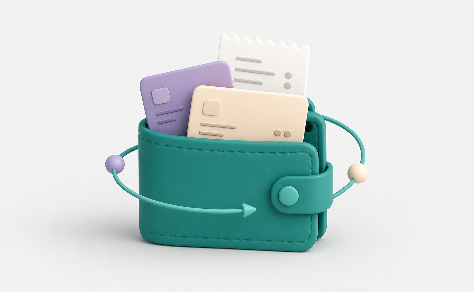 Menova Finance illustration showing a wallet, account cards, and a receipt